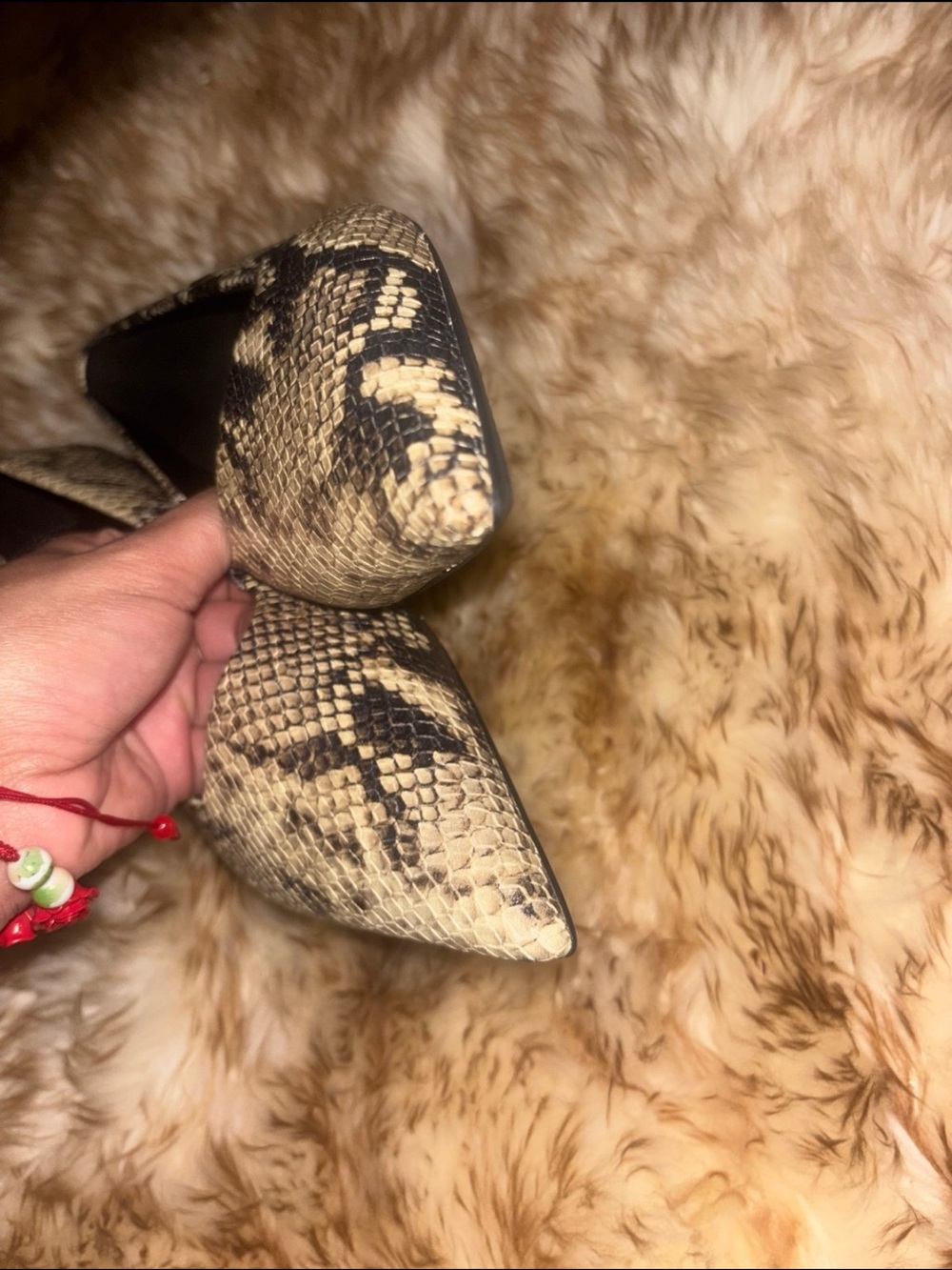 Vagabond Snakeskin Pointed Toe Flats in Beige and Black - Picture 5 of 5